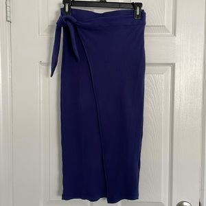 Dark blue more indigo faux wrapped cotton ribbed long skirt